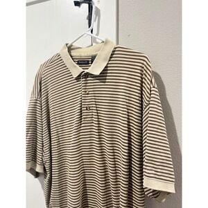 Gant Mens XL Striped Polo Shirt Brown Beige Short Sleeve 100% Cotton Pique